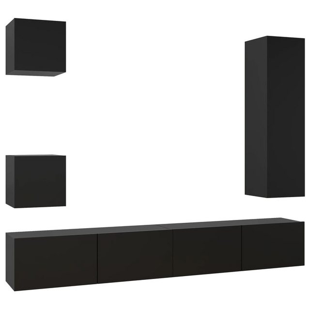 vidaXL TV-Schrank 5-tlg TV-Schrank-Set Schwarz Spanplatte TV-Konsole für Fe günstig online kaufen