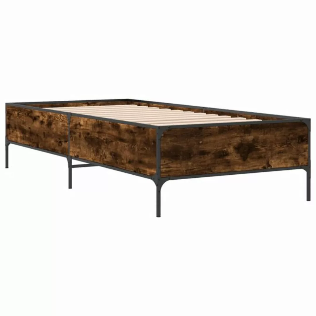 vidaXL Bett Bettgestell Räuchereiche 100x200 cm Holzwerkstoff und Metall günstig online kaufen