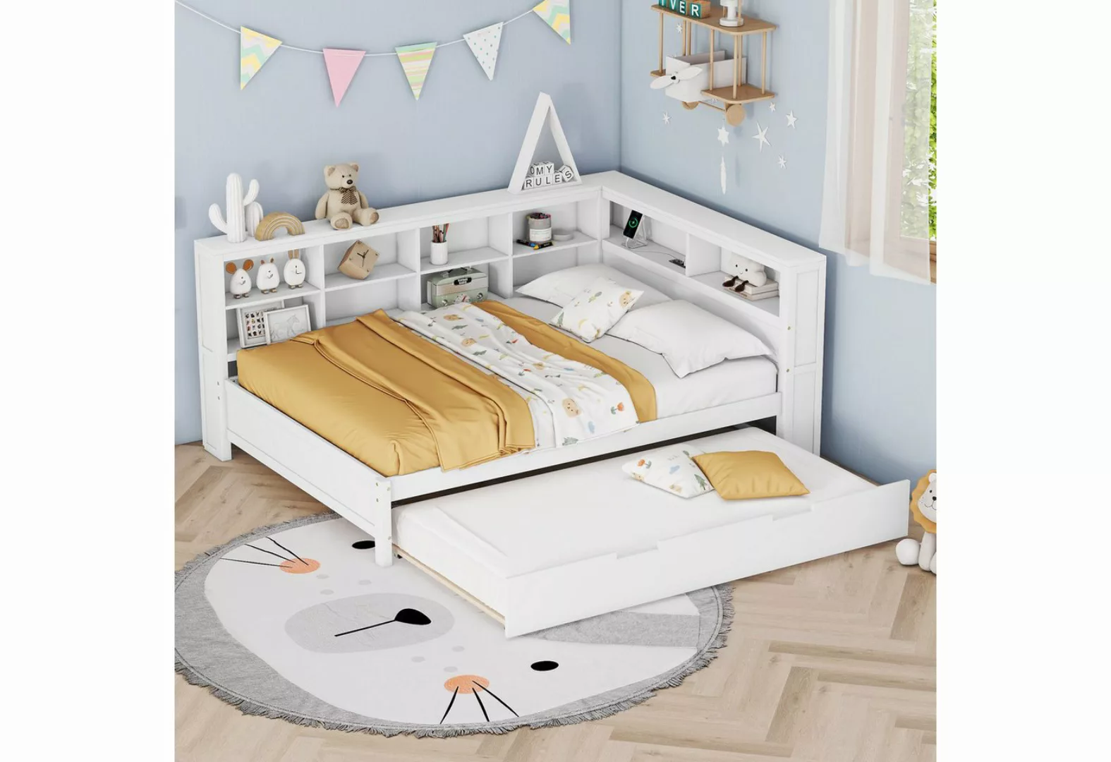 REDOM Kinderbett Doppelbett Stauraumbett Gästebett (mit USB-Steckdose und m günstig online kaufen