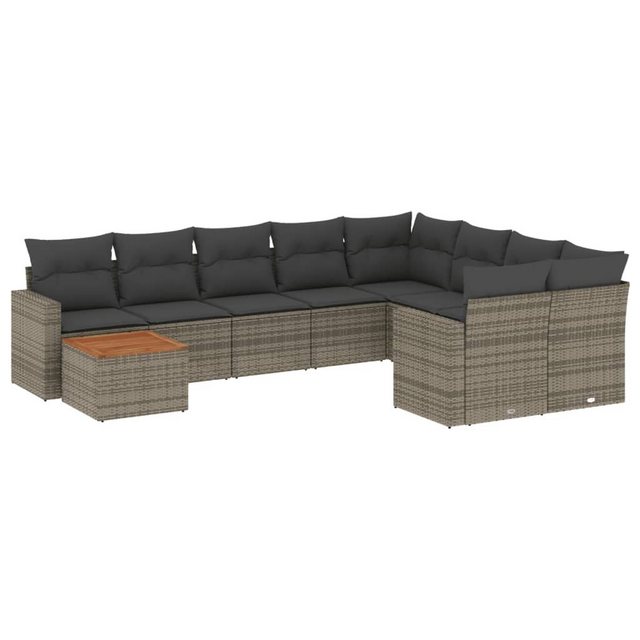 vidaXL Sofaelement 10-tlg. Garten-Sofagarnitur mit Kissen Grau Poly Rattan günstig online kaufen