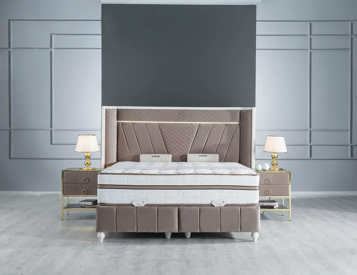 Villa Möbel Polsterbett LUSSO (Bett Set, Bettset), Bettkasten mit XXL Staur günstig online kaufen