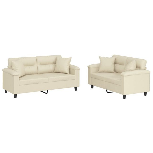 vidaXL Sofa 2-tlg. Sofagarnitur mit Kissen Creme Kunstleder günstig online kaufen