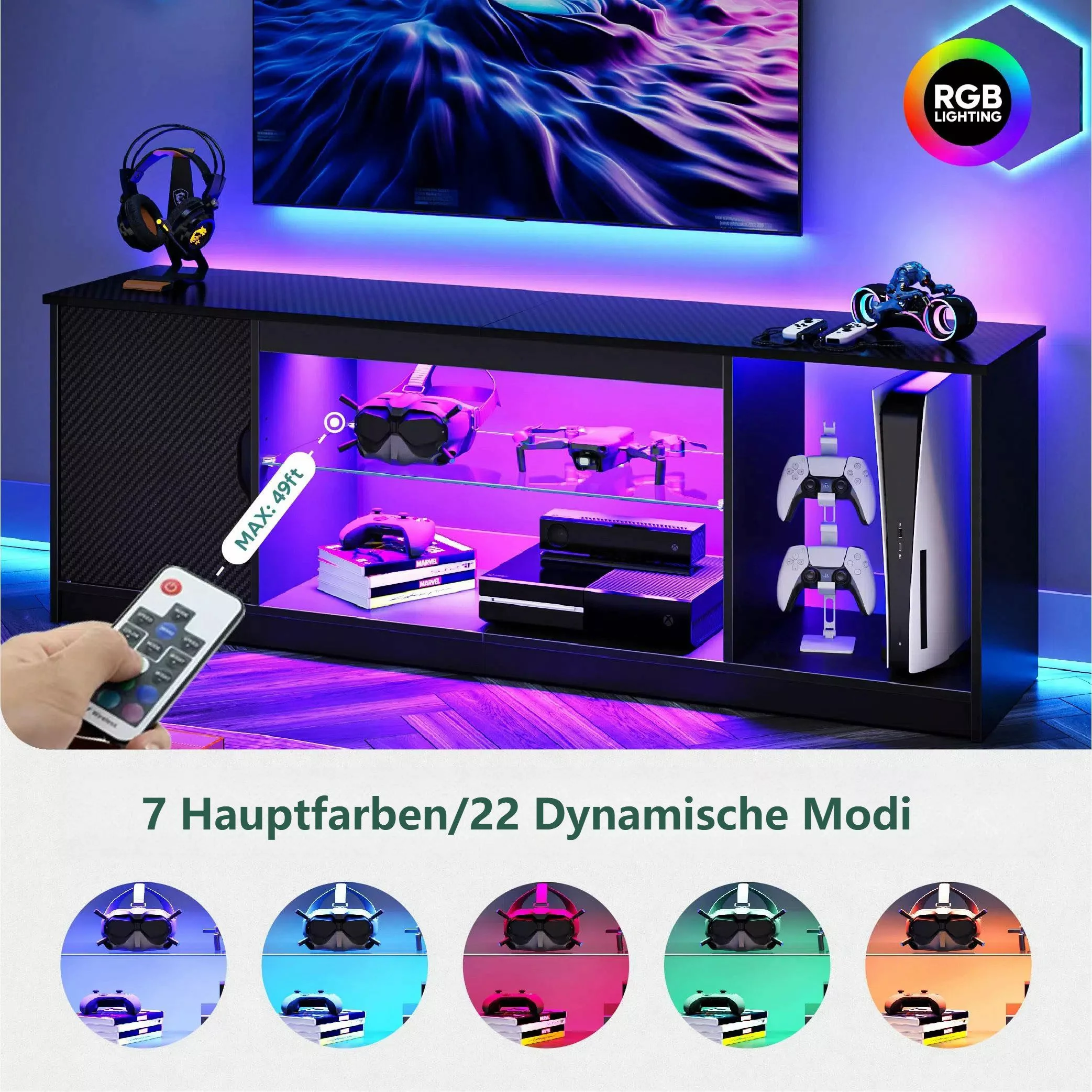 Bestier Lowboard TV-Schrank, Fernsehschrank mit RGB-LED günstig online kaufen