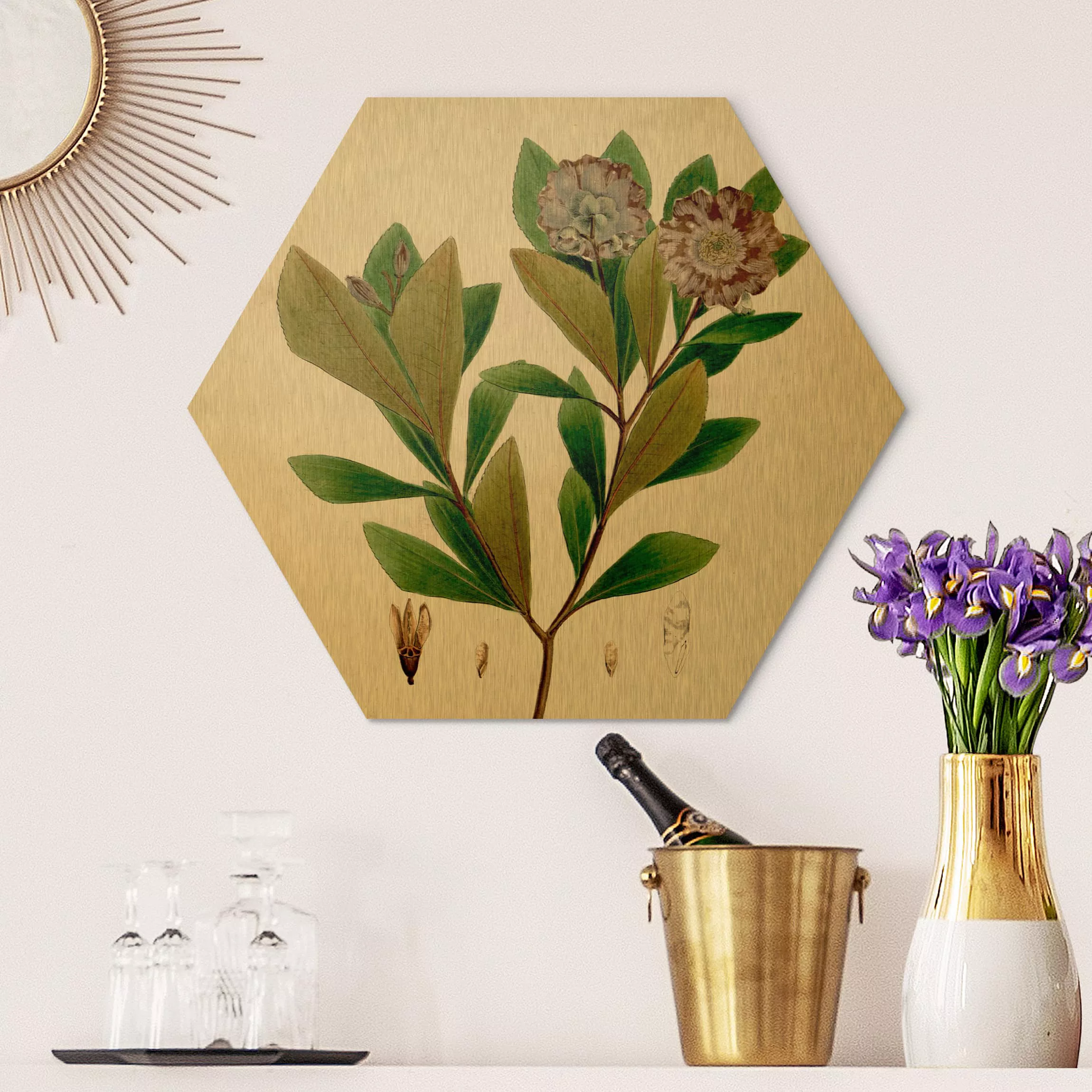 Hexagon-Alu-Dibond Bild Blumen Laubbaum Schautafel V günstig online kaufen