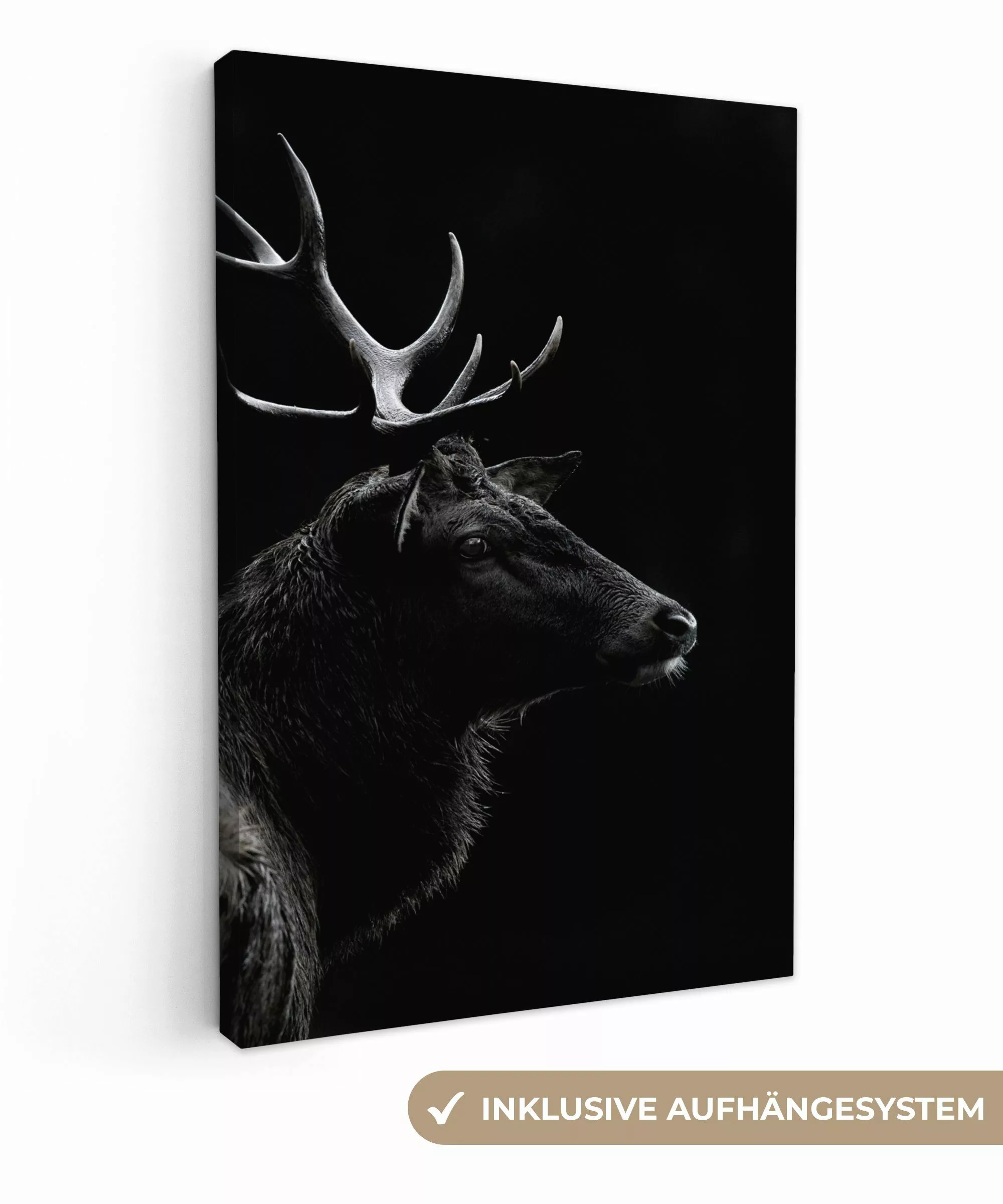 OneMillionCanvasses® Leinwandbild Hirsch - Schwarz - günstig online kaufen