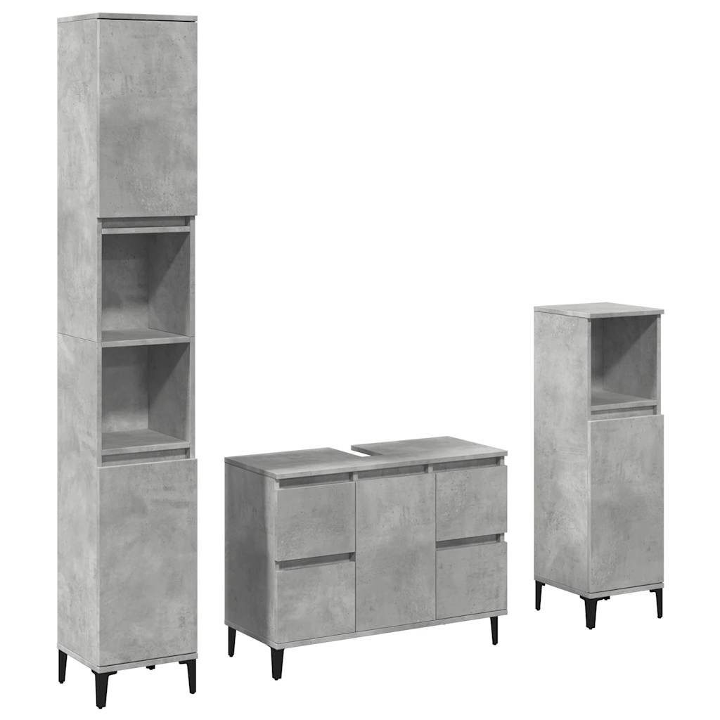 vidaXL Badezimmer-Set 3-tlg. Badmöbel-Set Betongrau Holzwerkstoff, günstig online kaufen