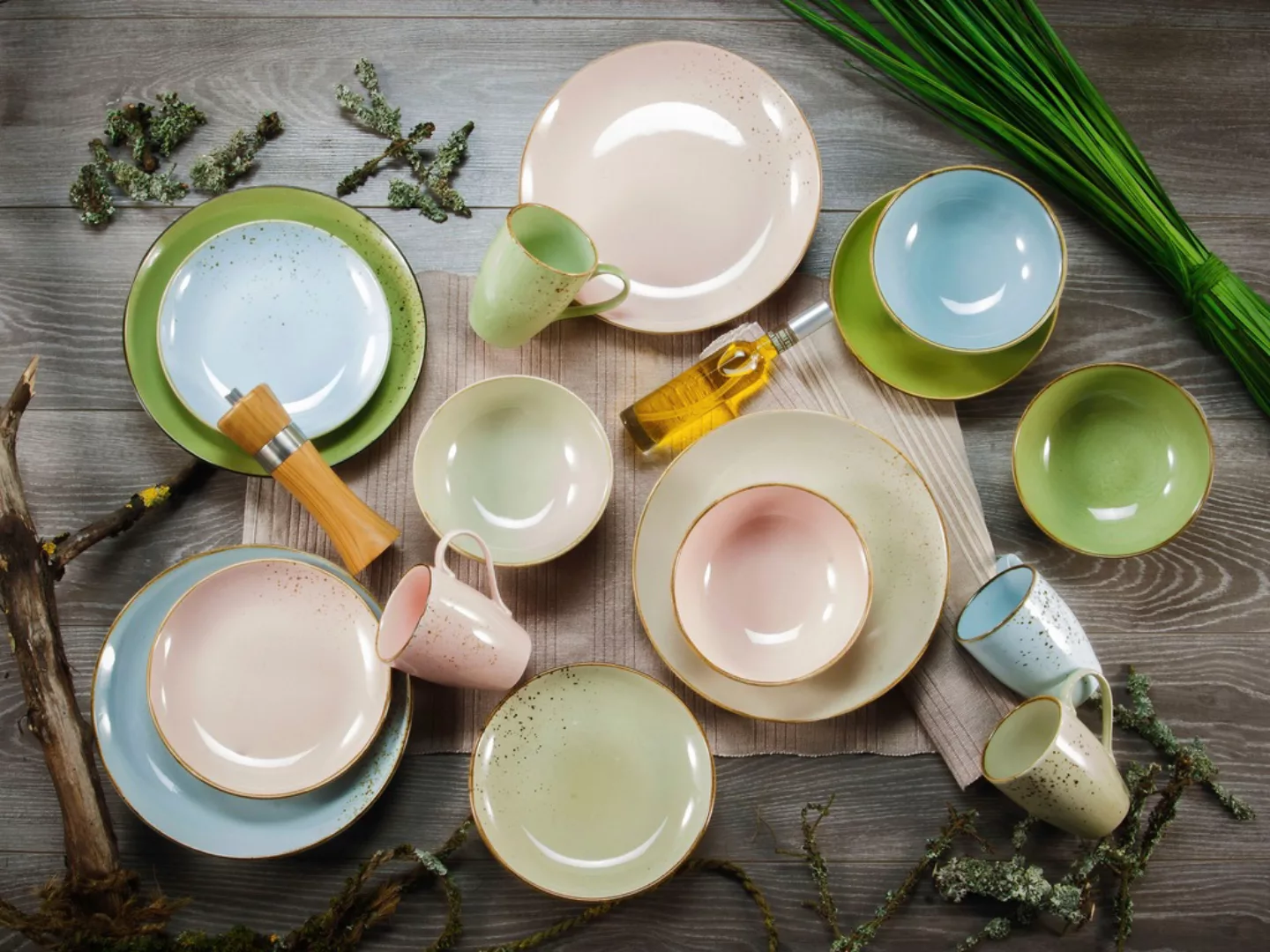 CreaTable Kombiservice »Geschirr-Set NATURE COLLECTION Pastell«, (Set, 16 t günstig online kaufen