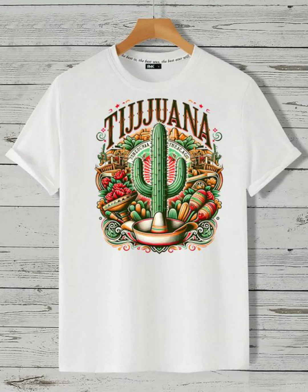 RMK T-Shirt Herren Shirt Basic Rundhals mit Mexico Tijuana Print günstig online kaufen