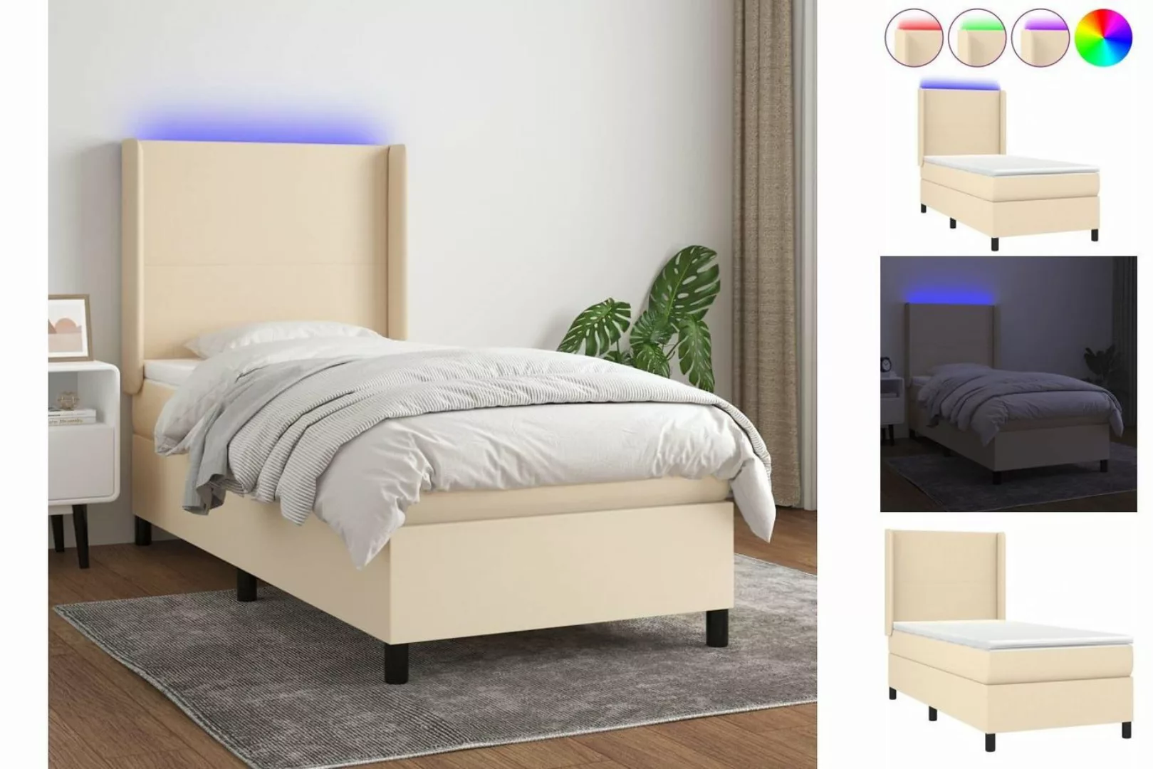 vidaXL Boxspringbett Boxspringbett mit Matratze LED Creme 90x200 cm Stoff B günstig online kaufen