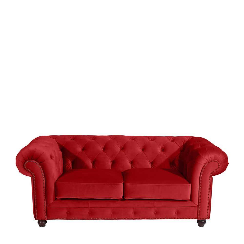 Zweier Sofa Rot aus Samtvelours Chesterfield Look günstig online kaufen