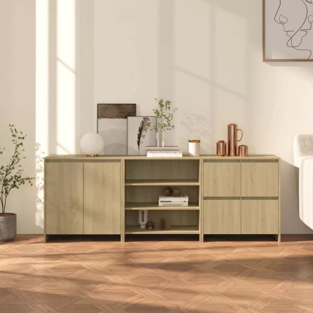 Vidaxl 3-tlg. Sideboard Sonoma-eiche Holzwerkstoff günstig online kaufen