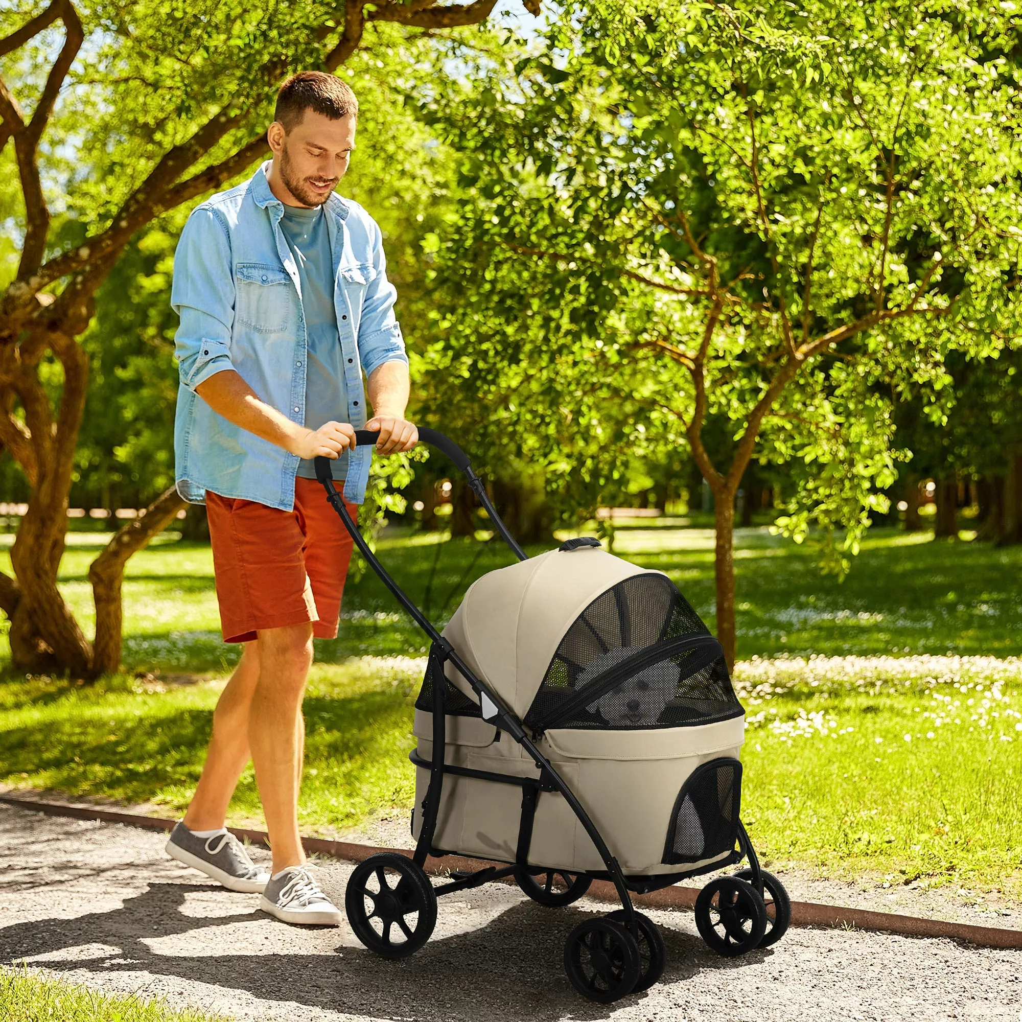 PawHut Hundekinderwagen und Katzenkinderwagen 2 in 1, klappbarer Wagen für günstig online kaufen