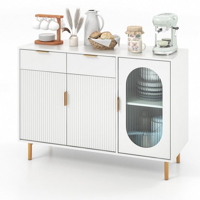 KOMFOTTEU Küchenbuffet Sideboard Küchenschrank, Glastür & Metallbeinen günstig online kaufen