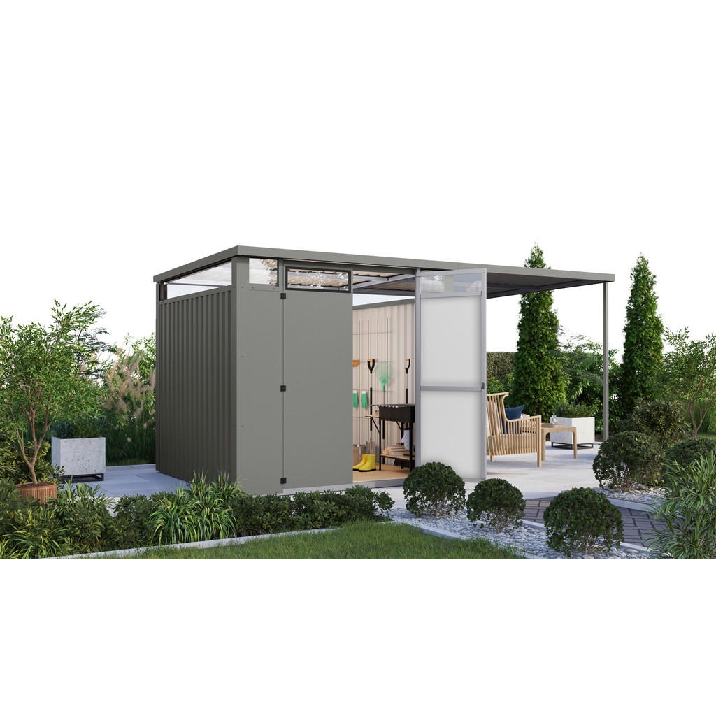 Karibu Gartenhaus Nessa 2 grau B/H/L: ca. 230x215x448 cm günstig online kaufen