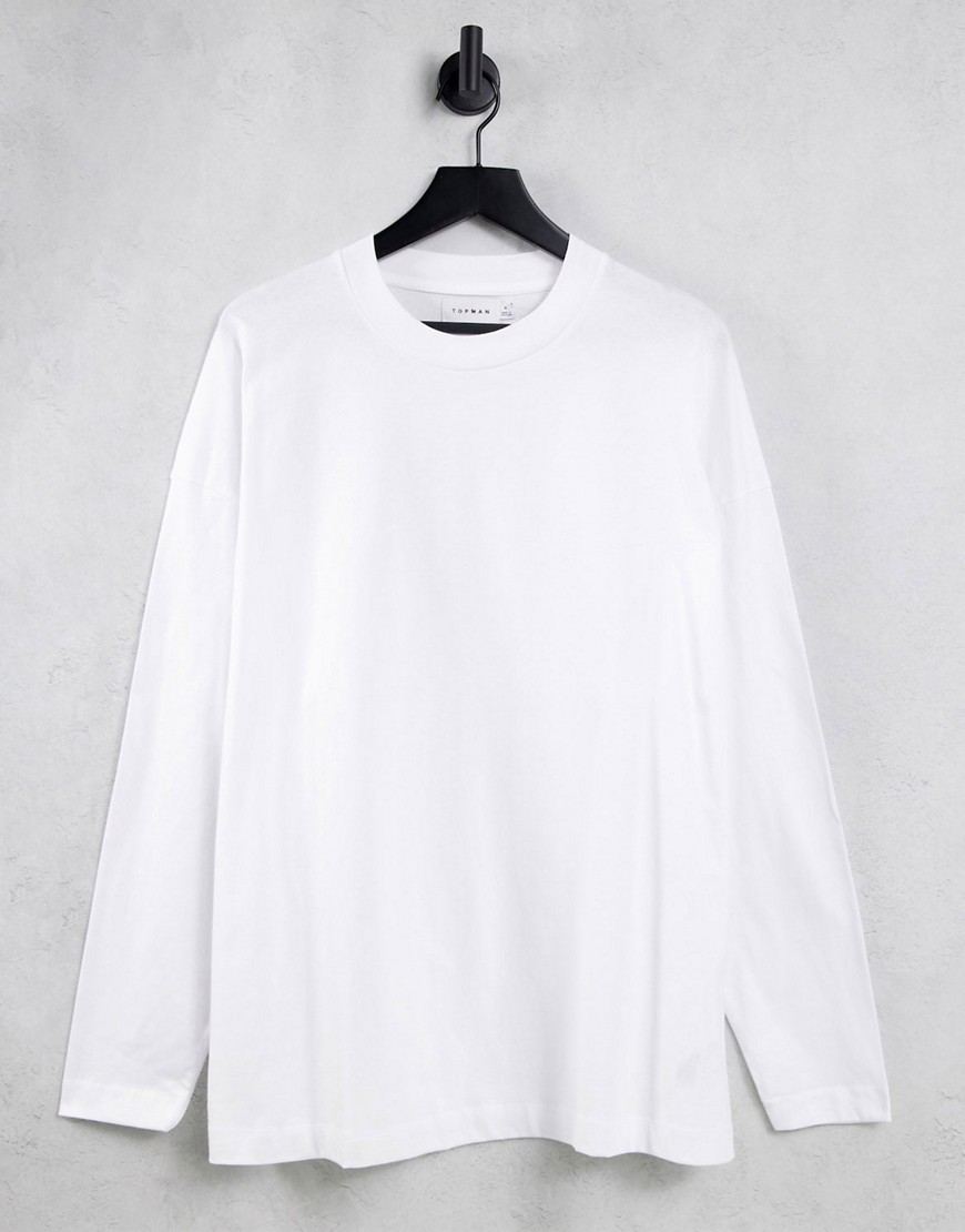 Topman – Langarm-T-Shirt in extremer Übergröße in Weiß günstig online kaufen