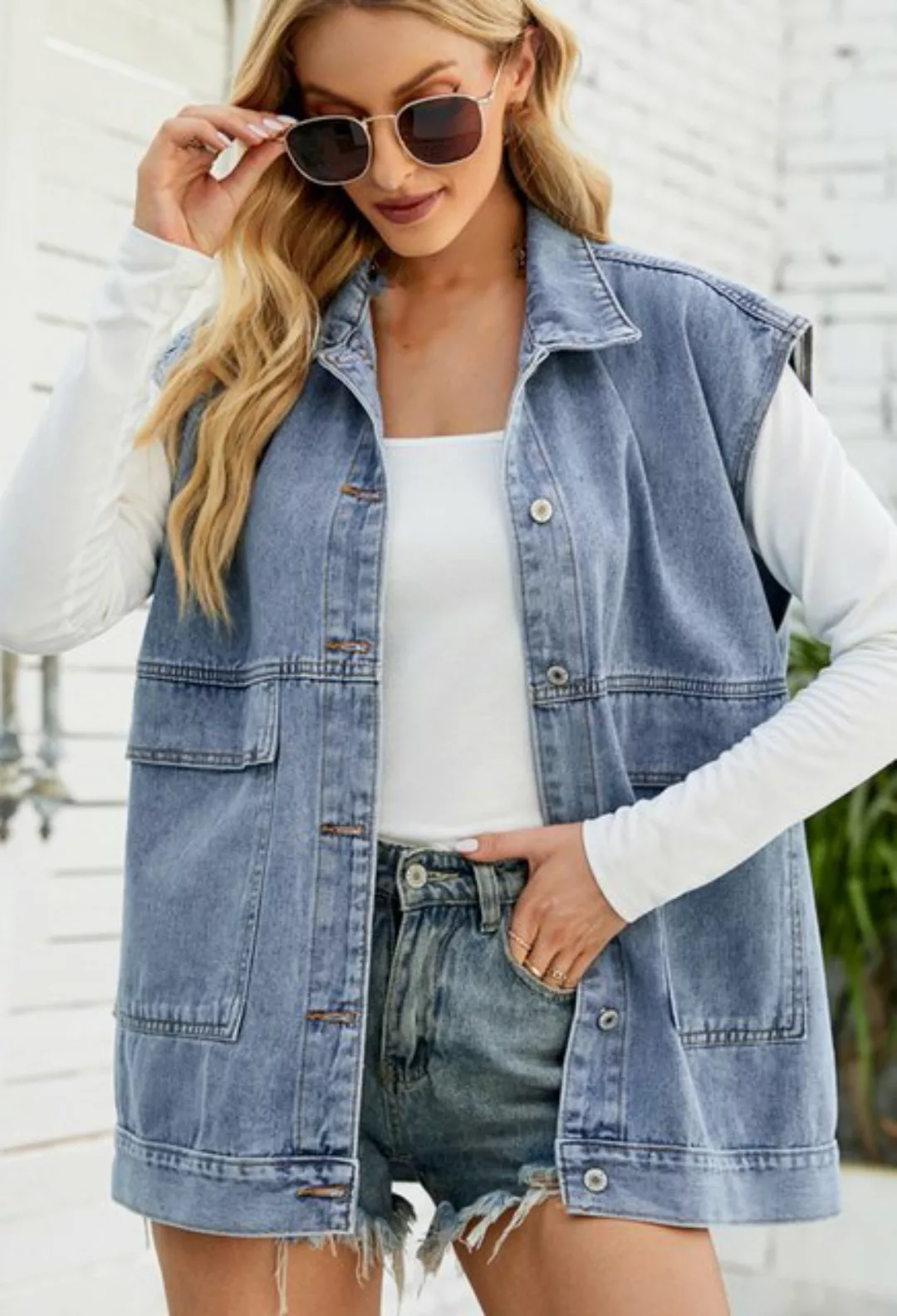 CHENIN Jeansweste Damenweste Denimweste Ärmellose Denimweste Denimjacke Jea günstig online kaufen