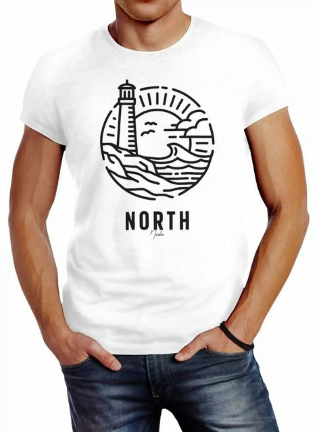 Neverless Print-Shirt Herren T-Shirt Logo Outline Art maritim Leuchtturm We günstig online kaufen