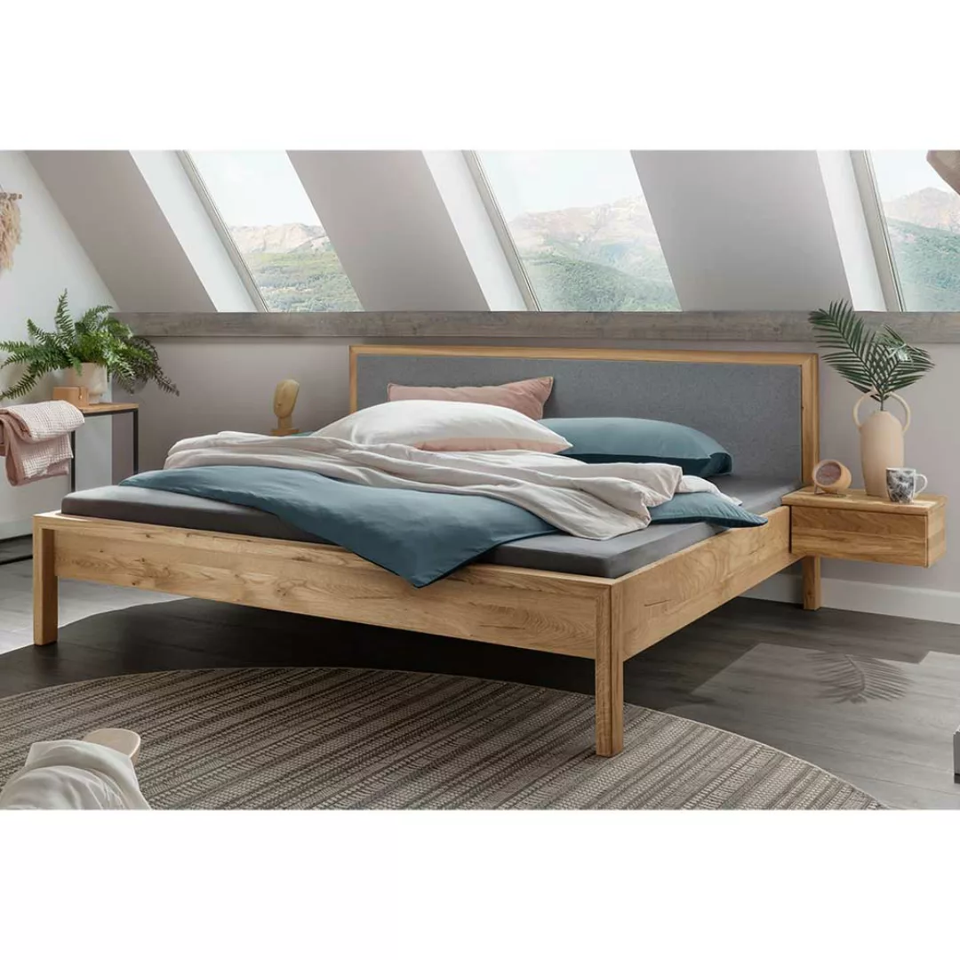 Doppelbetten in Wildeichefarben und Grau Vierfußgestell aus Holz günstig online kaufen