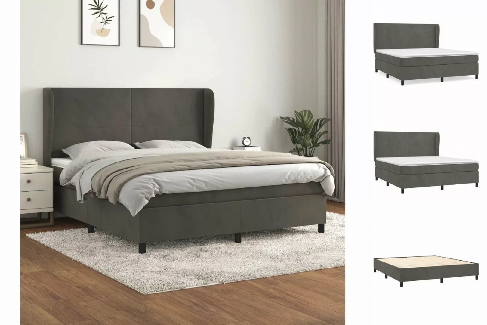 vidaXL Bettgestell Boxspringbett mit Matratze Dunkelgrau 180x200 cm Samt Be günstig online kaufen