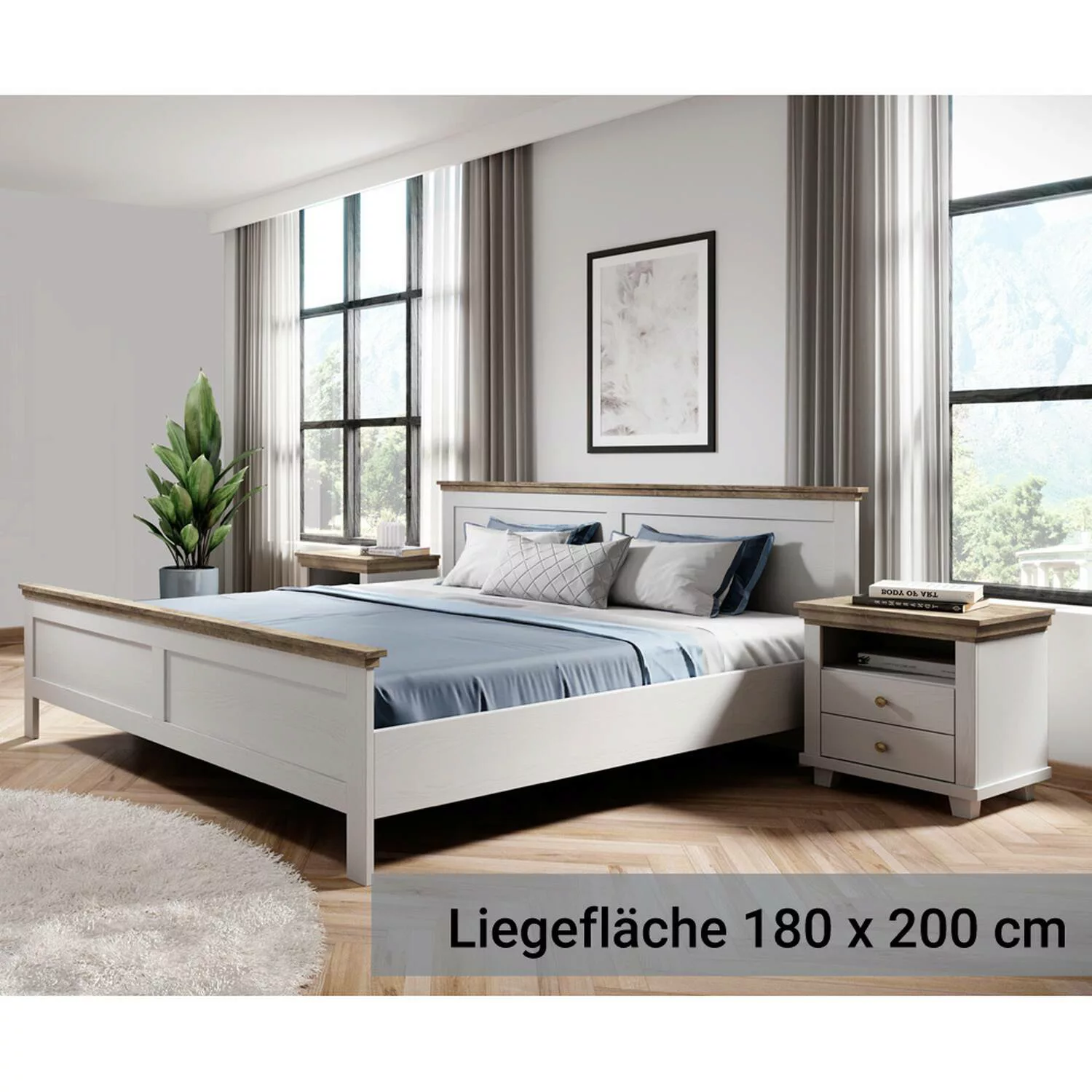 Doppelbett mit 2x Nachttisch, Liegefläche 180 x 200 cm EPSOM-83 in weiß Abi günstig online kaufen