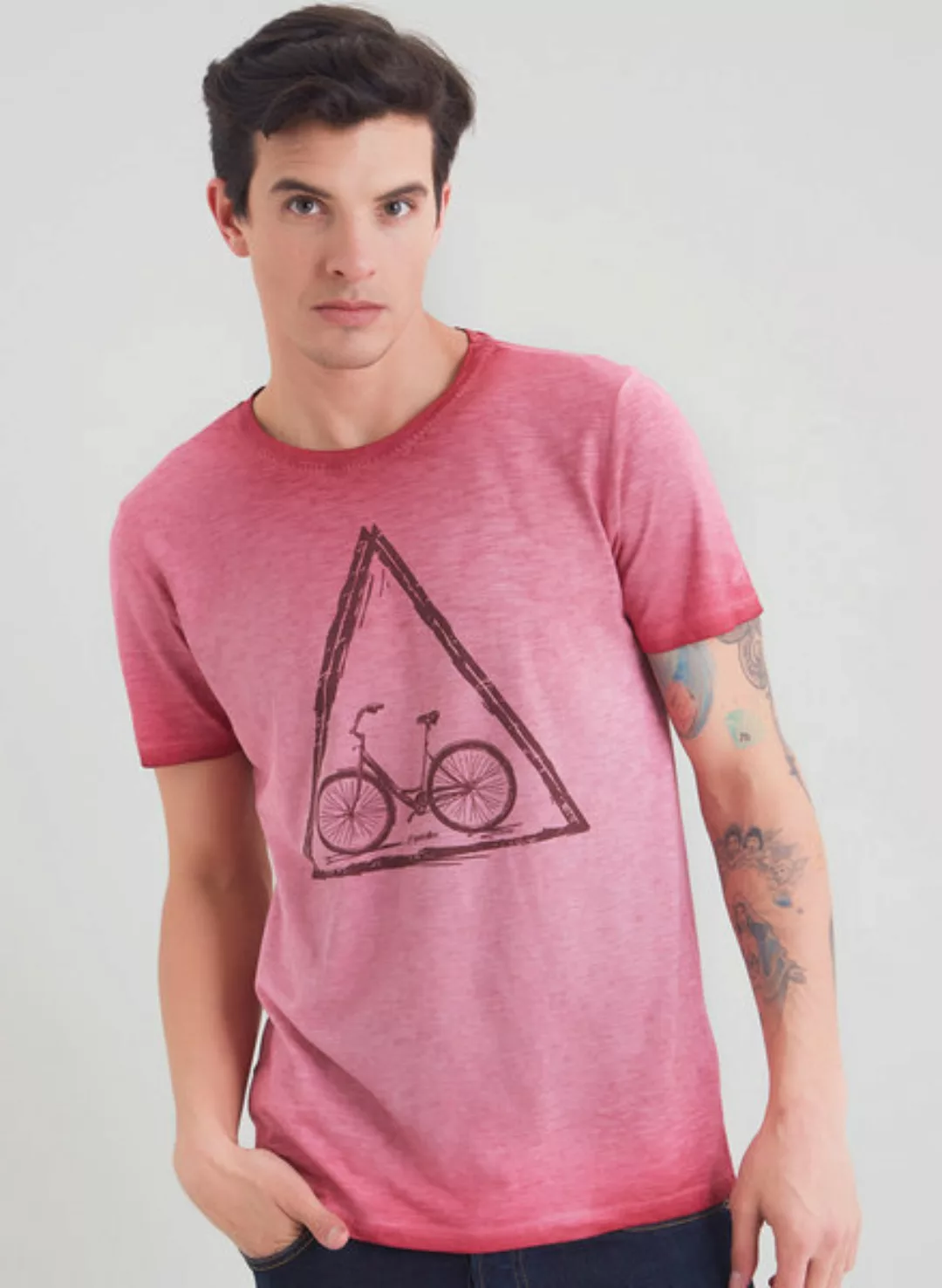Garment Dyed T-shirt Aus Bio Baumwolle Mit Fahrrad-print günstig online kaufen