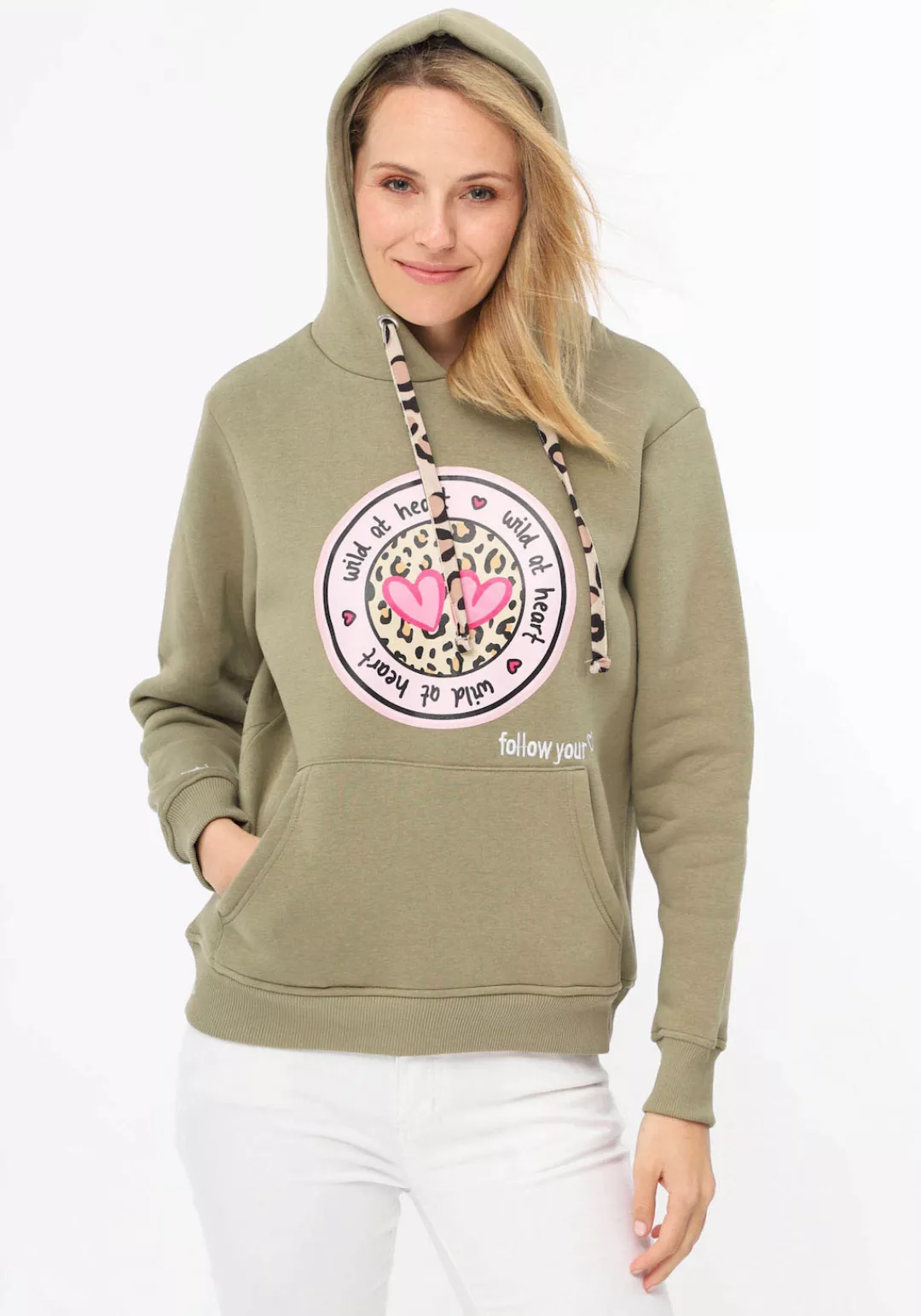 Zwillingsherz Hoodie, mit "Wild at Heart"-Aufdruck und Bindebänder in Leo-O günstig online kaufen