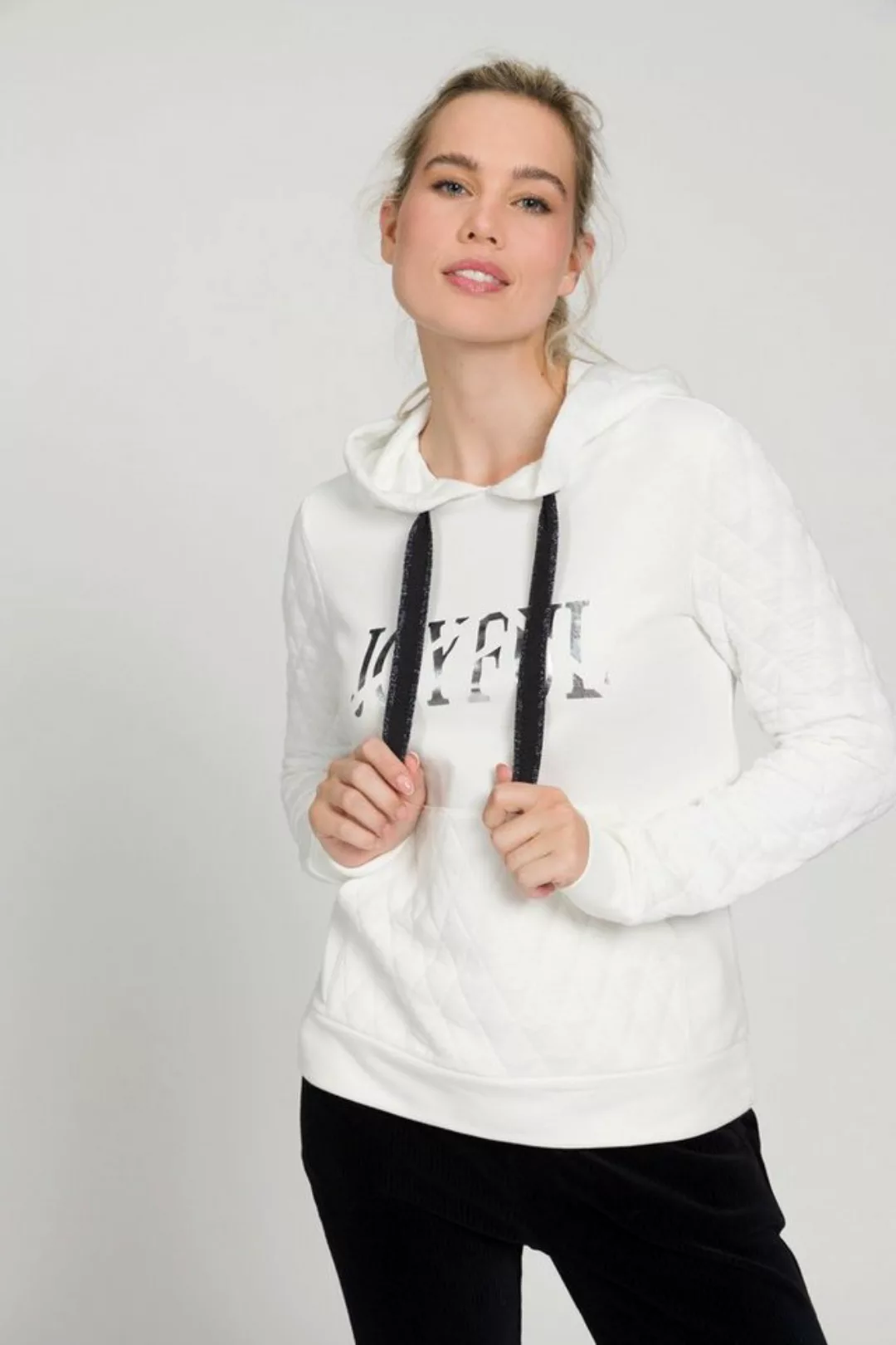 Gina Laura Sweatshirt Hoodie Patch-Look Statement Print Kapuze Langarm günstig online kaufen