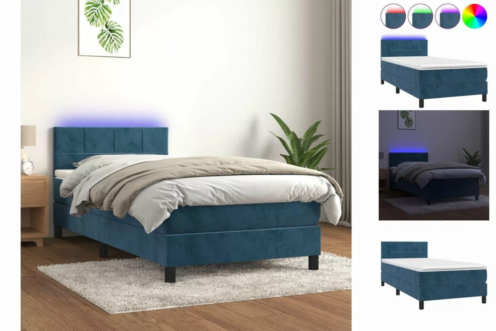 vidaXL Bett Boxspringbett mit Matratze & LED Dunkelblau 90x200 cm Samt günstig online kaufen