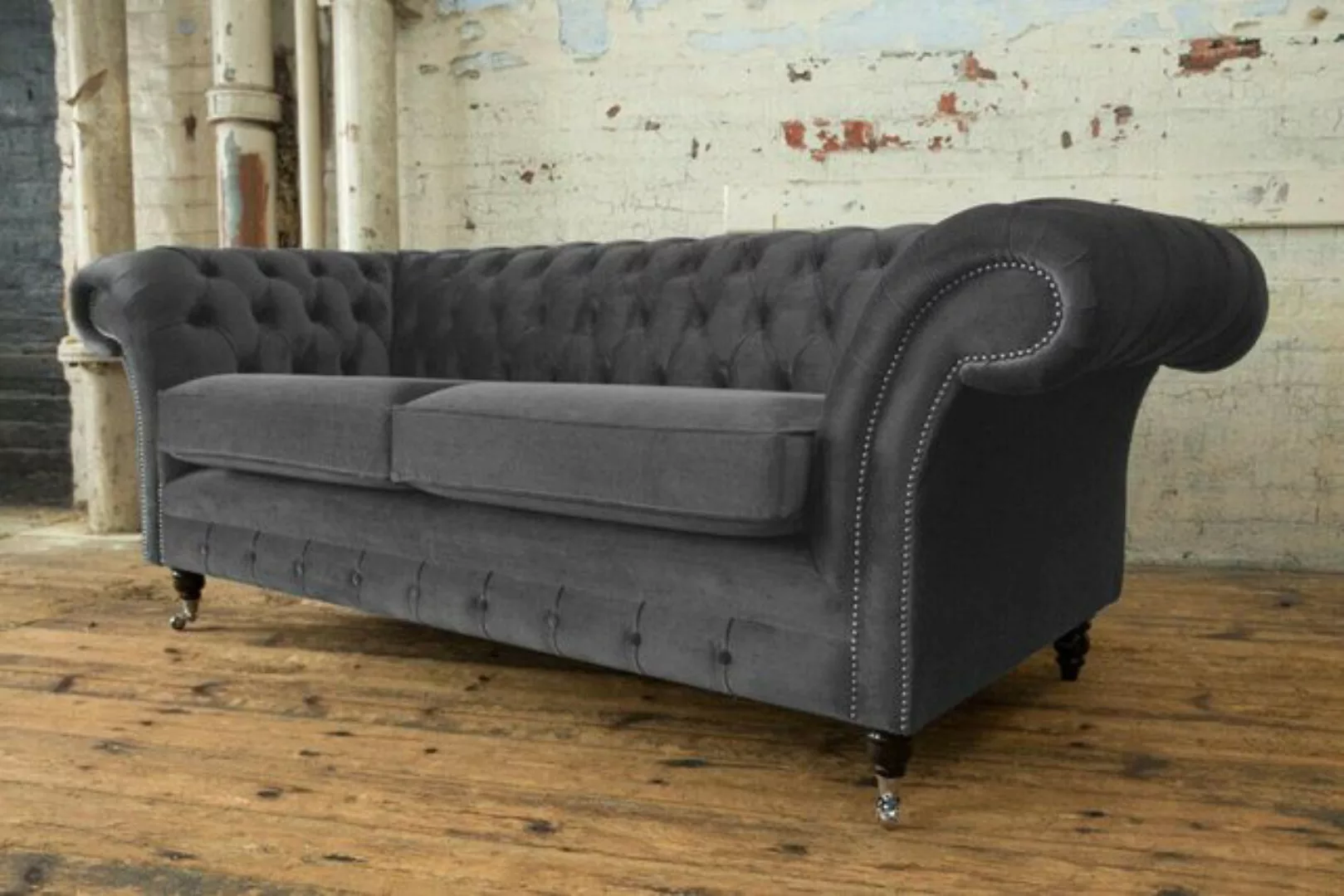 Xlmoebel Sofa Dreisitzer Chesterfield Polstersofa aus Stoff und Leder, Herg günstig online kaufen