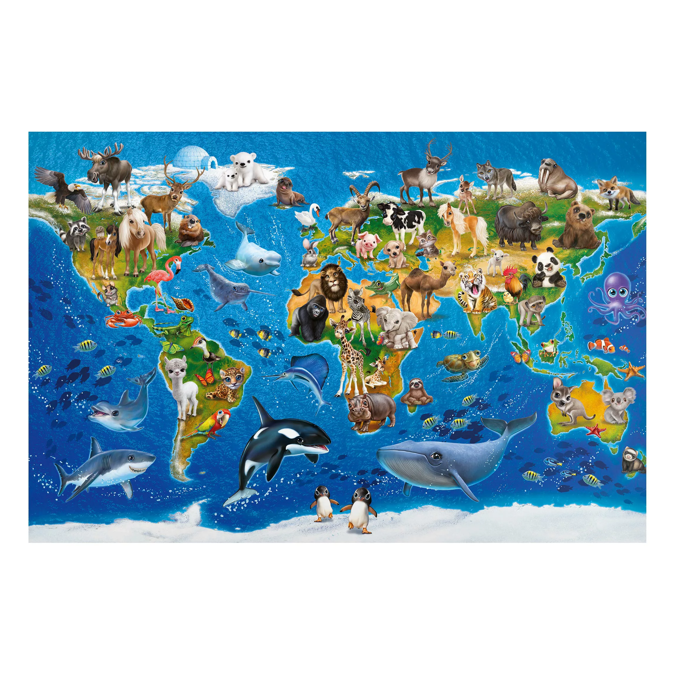 Magnettafel Kinderzimmer - Querformat 3:2 Weltkarte mit Tieren günstig online kaufen