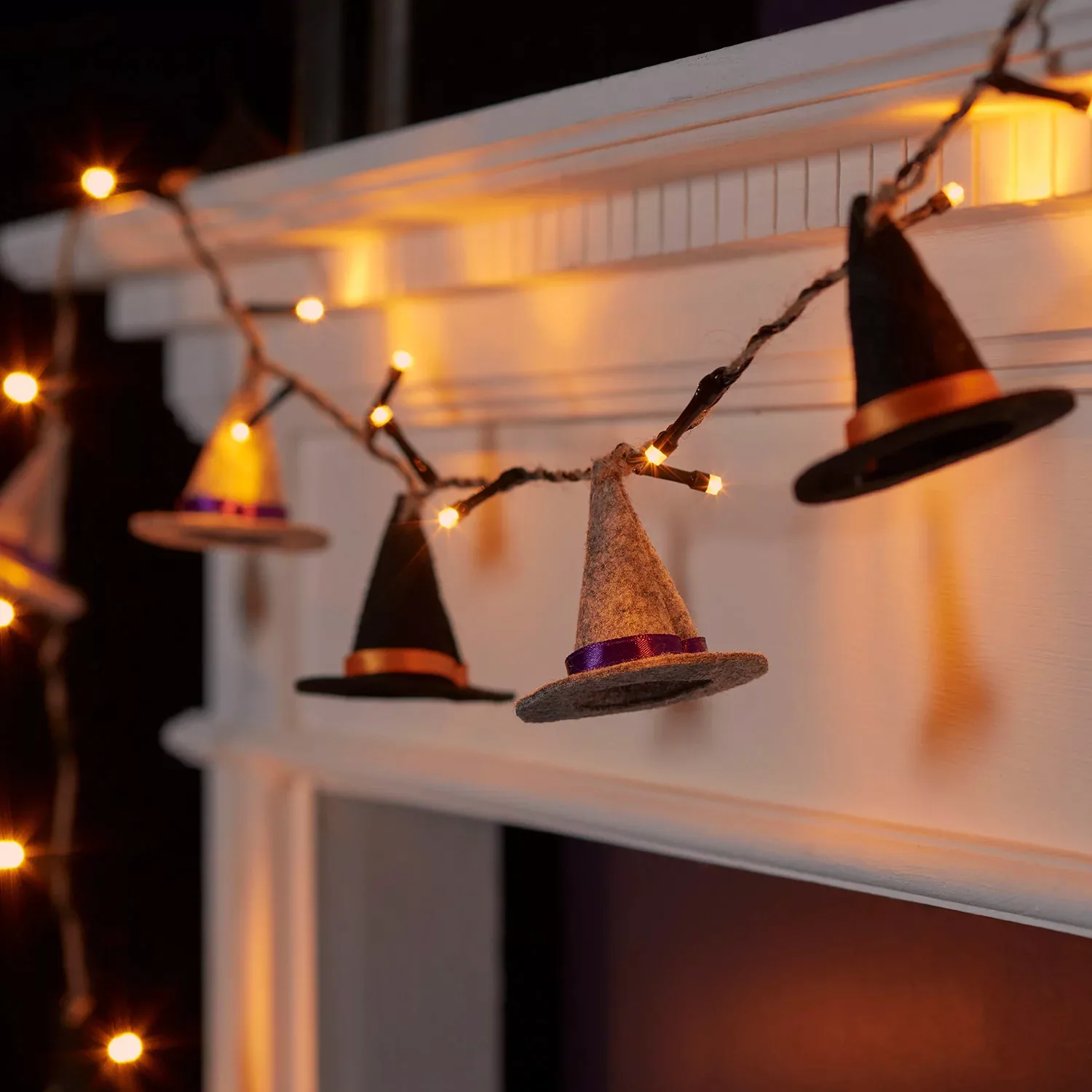 8er Halloween Lichterkette Hexenhut aus Filz günstig online kaufen