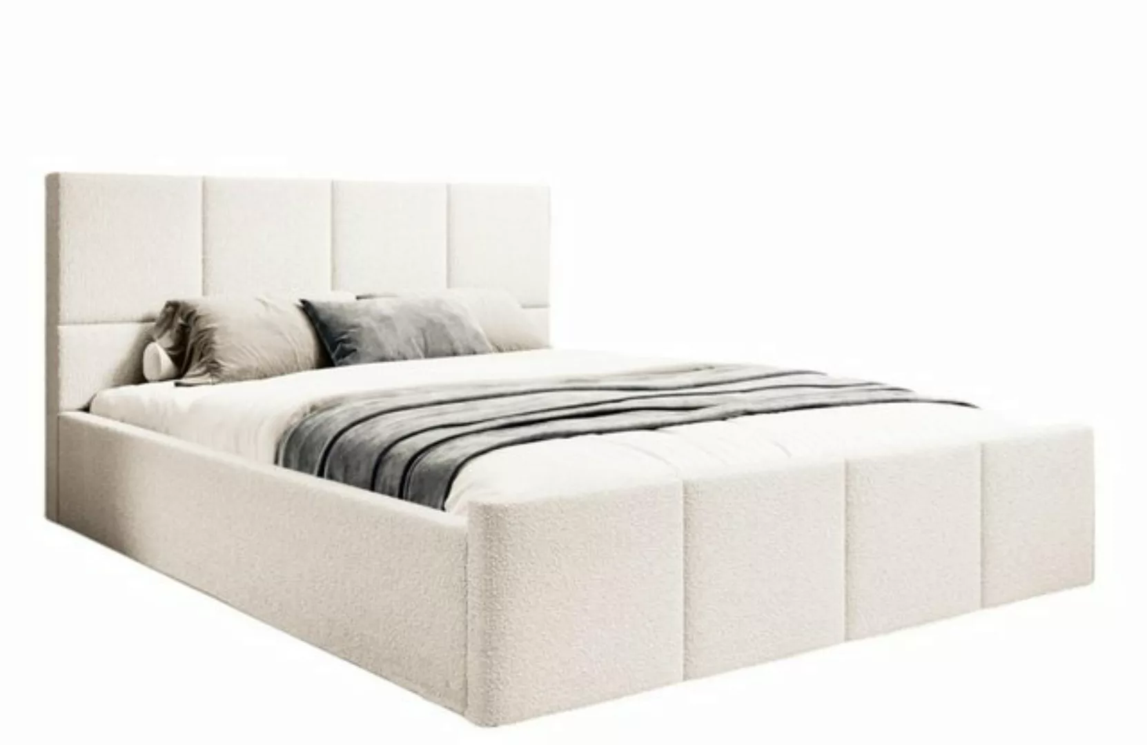 Compleo Polsterbett Doppelbett mit Kopfstütze boucle Designer Bett günstig online kaufen