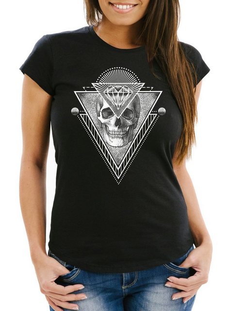 MoonWorks Print-Shirt Damen T-Shirt Totenkopf Skull Diamond Diamant Slim Fi günstig online kaufen