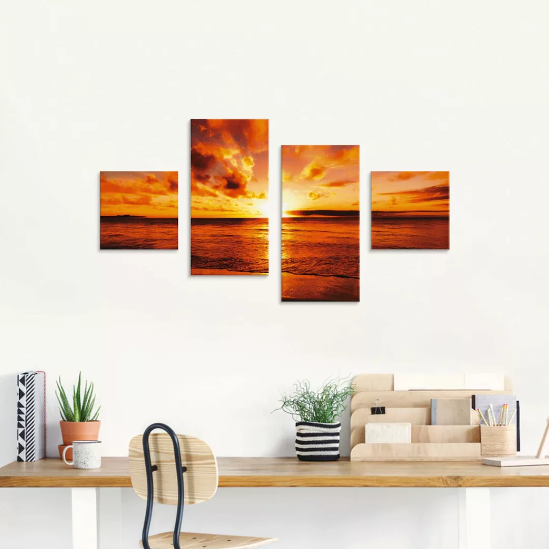 Artland Glasbild »Schöner Sonnenuntergang Strand«, Gewässer, (4 St.), in ve günstig online kaufen