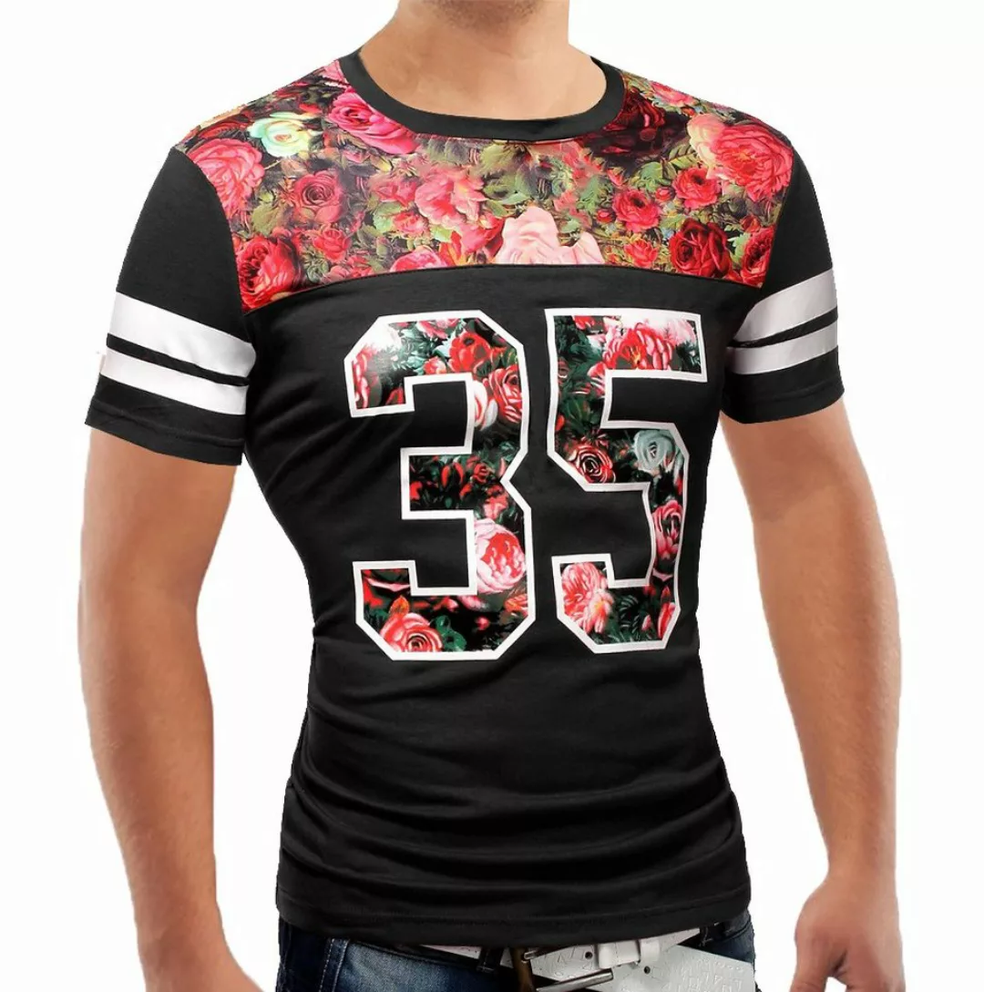 Egomaxx T-Shirt Floral 35 T-Shirt ID1264 + Lederpatch (1-tlg) 1264 in Schwa günstig online kaufen