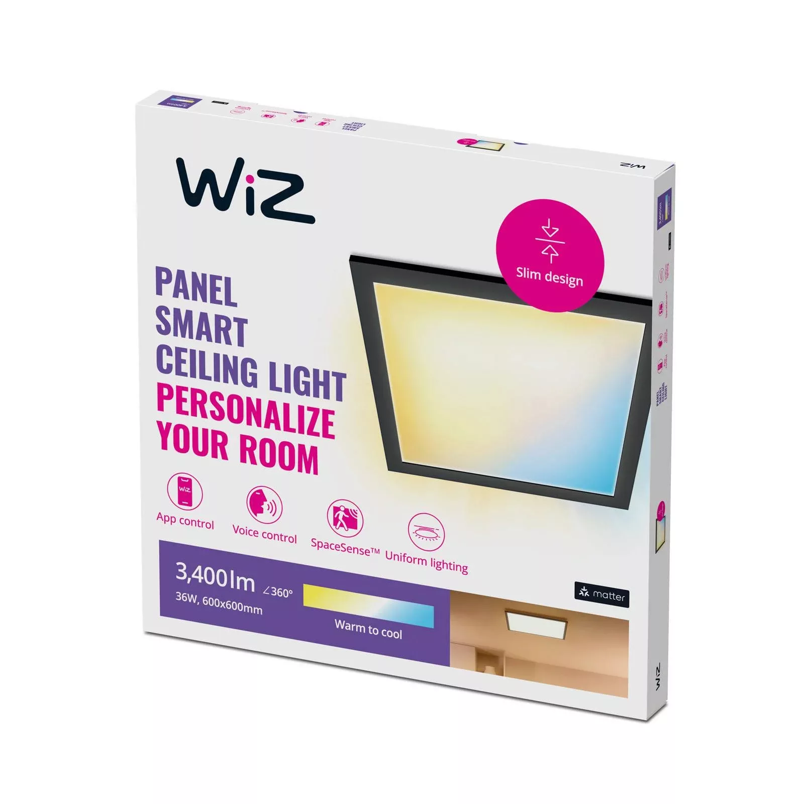 WiZ LED-Deckenleuchte Panel, schwarz, 60x60 cm günstig online kaufen