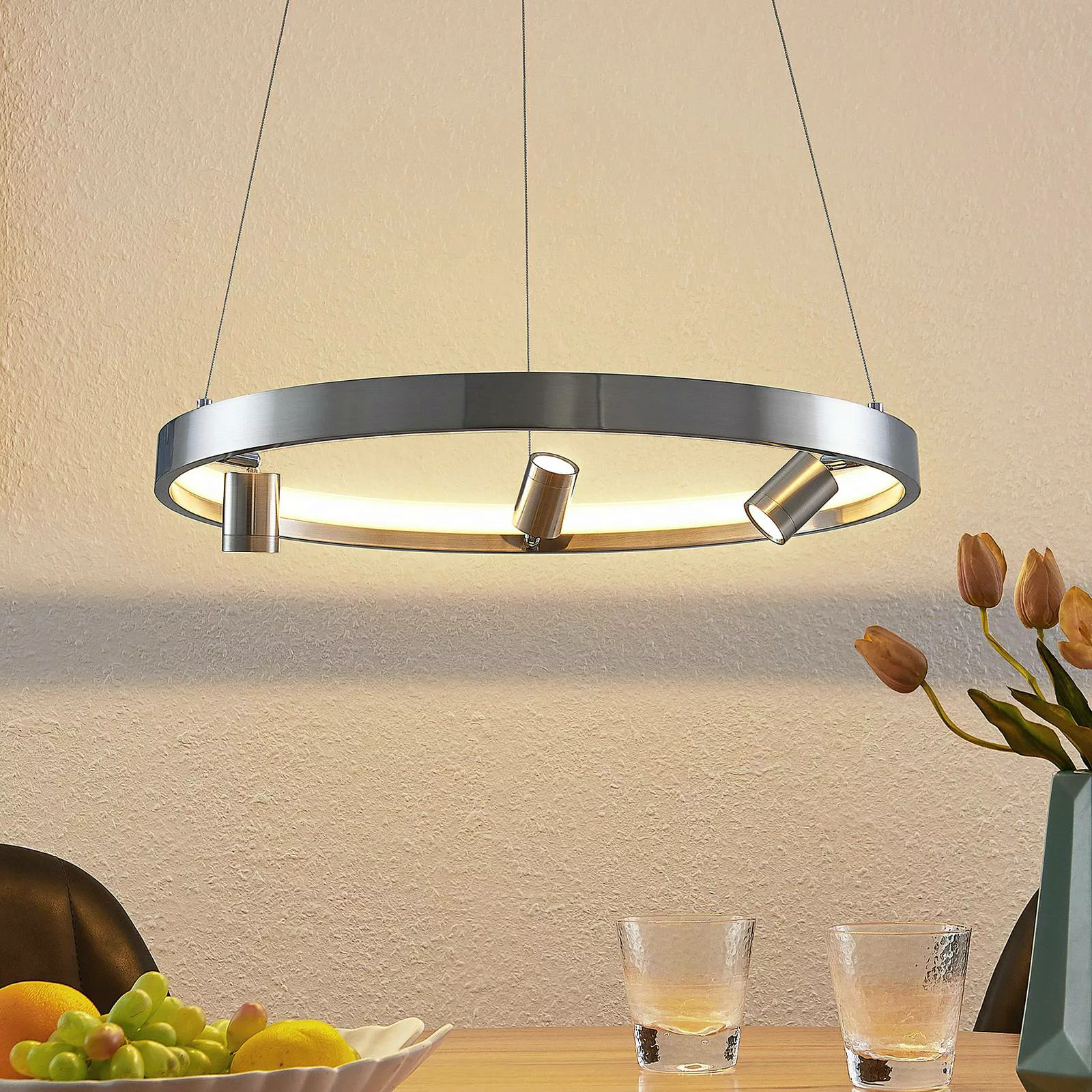 Lucande Paliva LED-Hängeleuchte, 48 cm, nickel günstig online kaufen