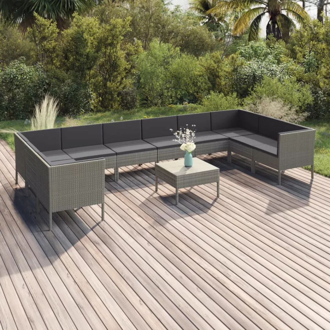 11-tlg. Garten-lounge-set Mit Auflagen Poly Rattan Grau günstig online kaufen