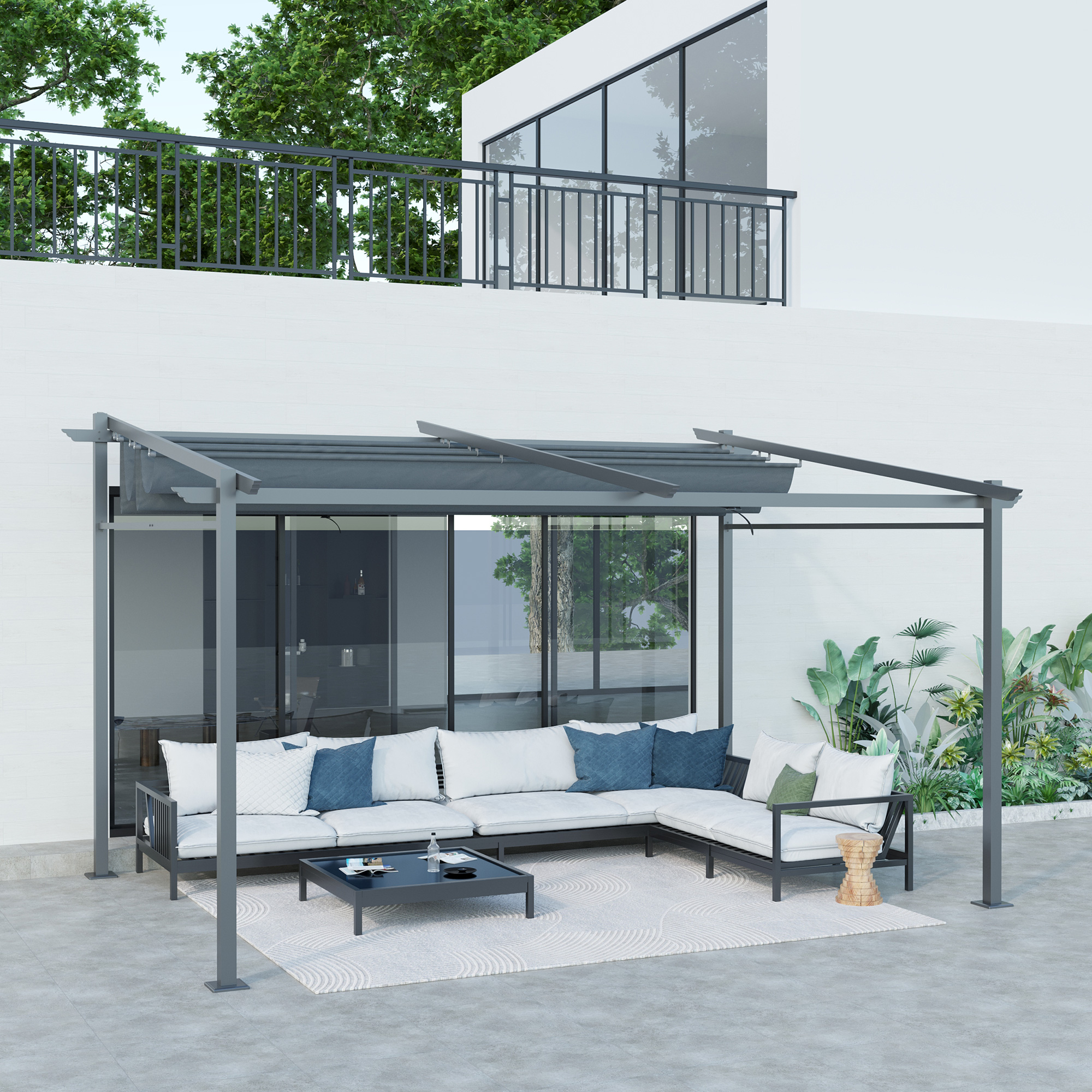 Outsunny Terrassendach Pergola ca. 4x3m Terrassendachung Garten Pavillon Al günstig online kaufen