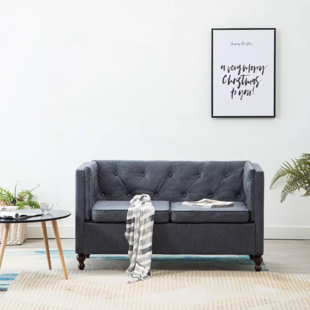 Chesterfield-sofa 2-sitzer Stoffpolsterung Grau günstig online kaufen