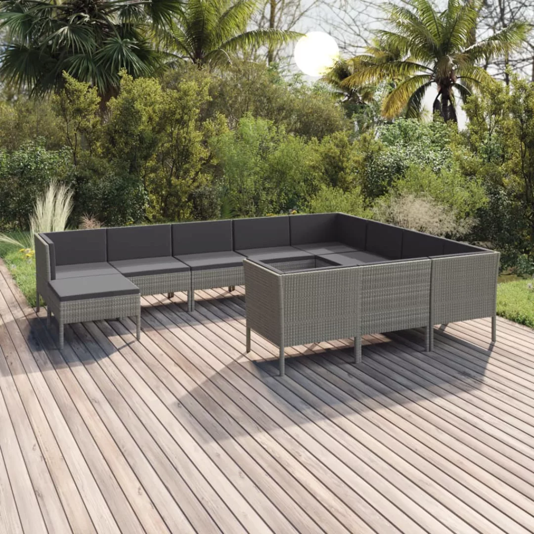 11-tlg. Garten-lounge-set Mit Auflagen Poly Rattan Grau günstig online kaufen