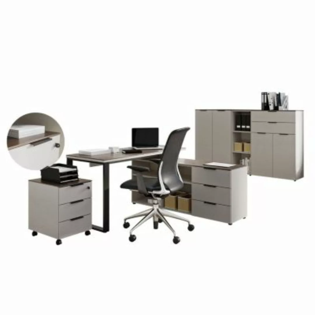 Lomadox Arbeitszimmer Set modern ALVESTA-01 in Kaschmir beige und Nussbaum- günstig online kaufen