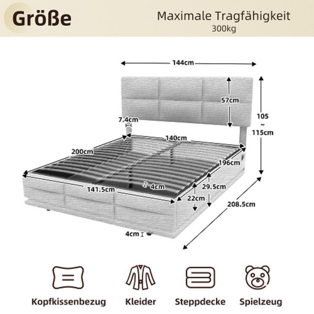 GLP Stauraumbett Funktionsbett mit LED-Leuchten und USB-Ladegerät (1-tlg), günstig online kaufen