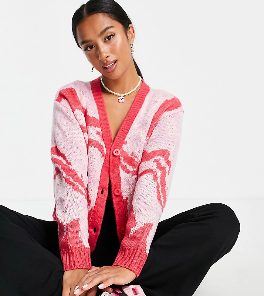 ASOS DESIGN Petite – Strickjacke mit Wirbelmuster-Mehrfarbig günstig online kaufen