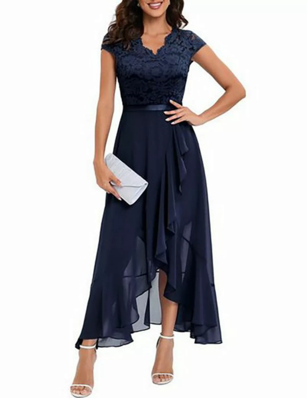 BlauWave Abendkleid Damen Cocktailkleid mit V-Ausschnitt und Spitze (1-tlg) günstig online kaufen