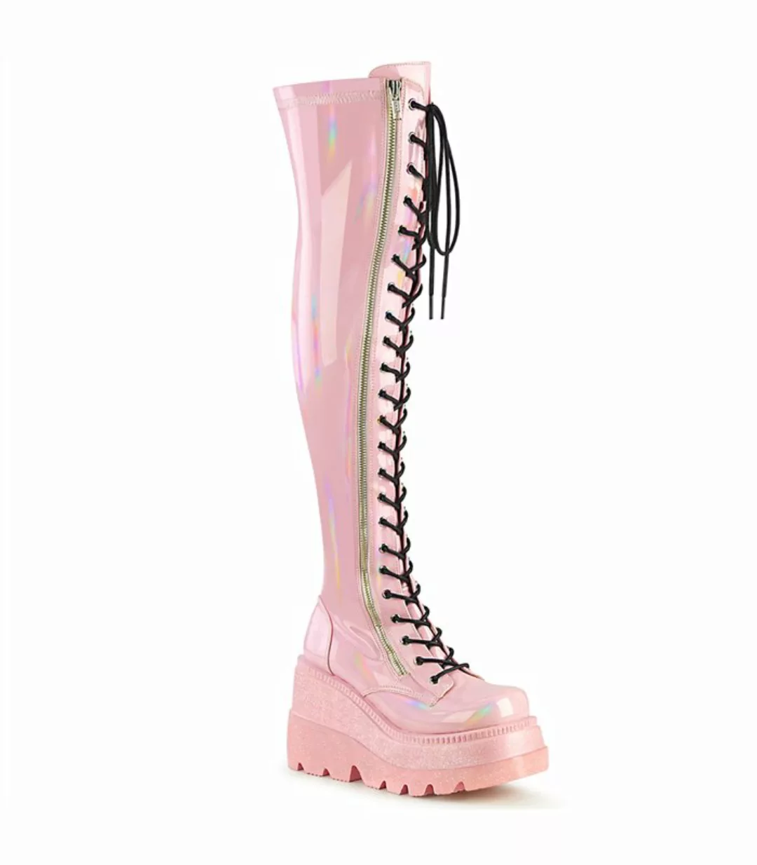 SHAKER-374 Overknee Stiefel - Pink lack | Demonia (Schuhgröße: EUR 40) günstig online kaufen