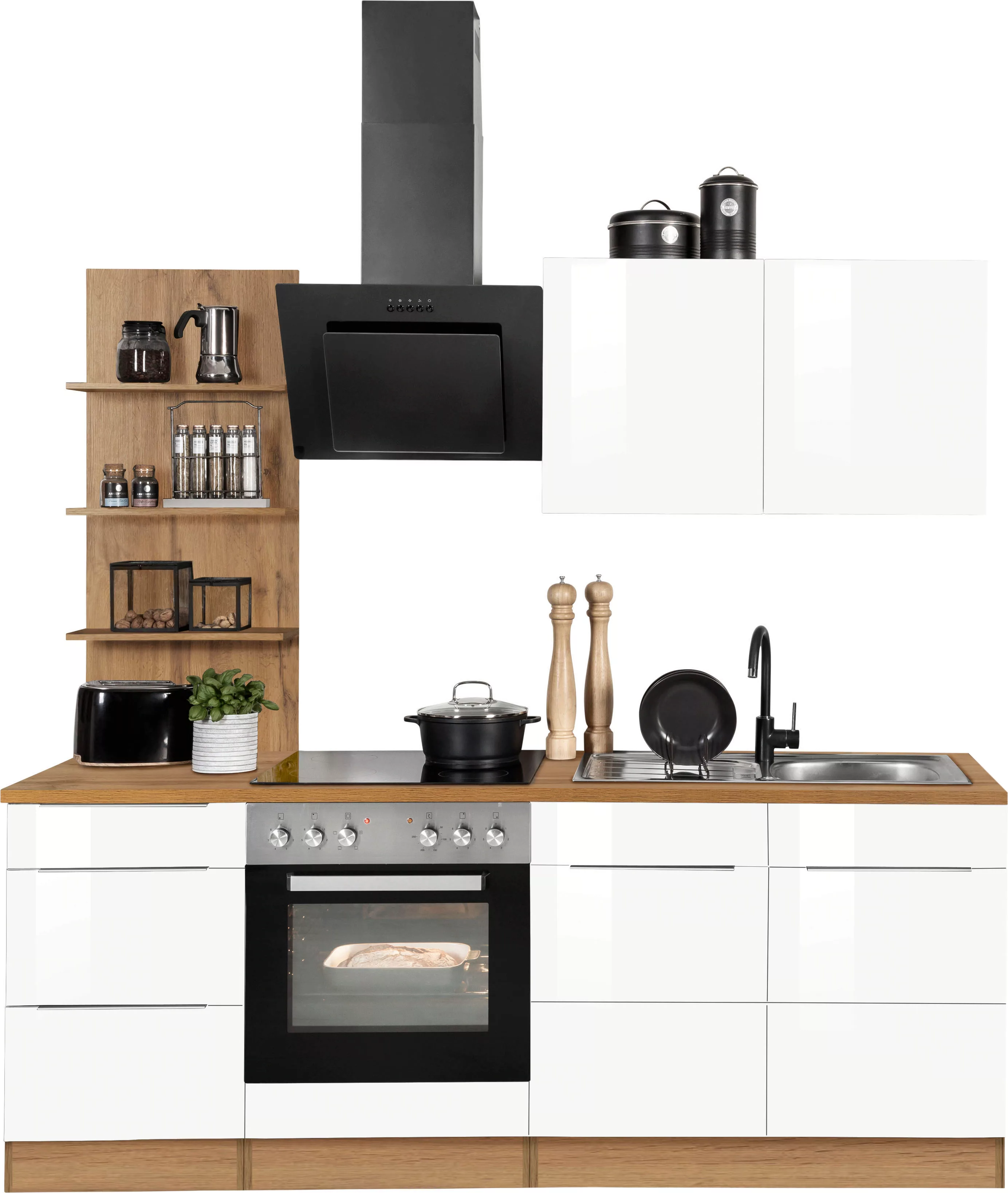 Kochstation Küchenzeile "KS-Brindisi", mit E-Geräten, Breite 210 cm günstig online kaufen
