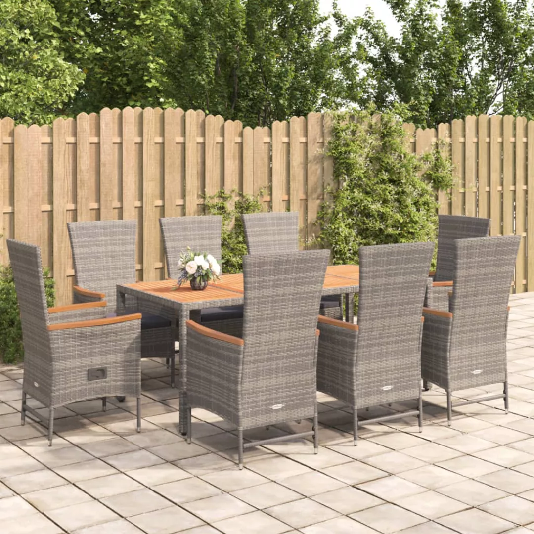 Vidaxl 9-tlg. Garten-essgruppe Mit Kissen Grau Poly Rattan günstig online kaufen