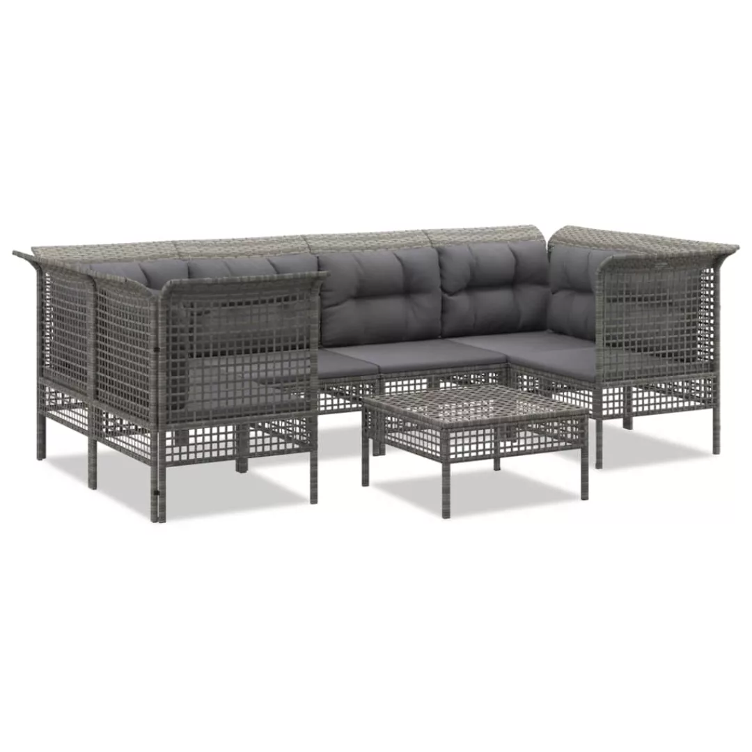 Vidaxl 7-tlg. Garten-lounge-set Mit Kissen Grau Poly Rattan günstig online kaufen