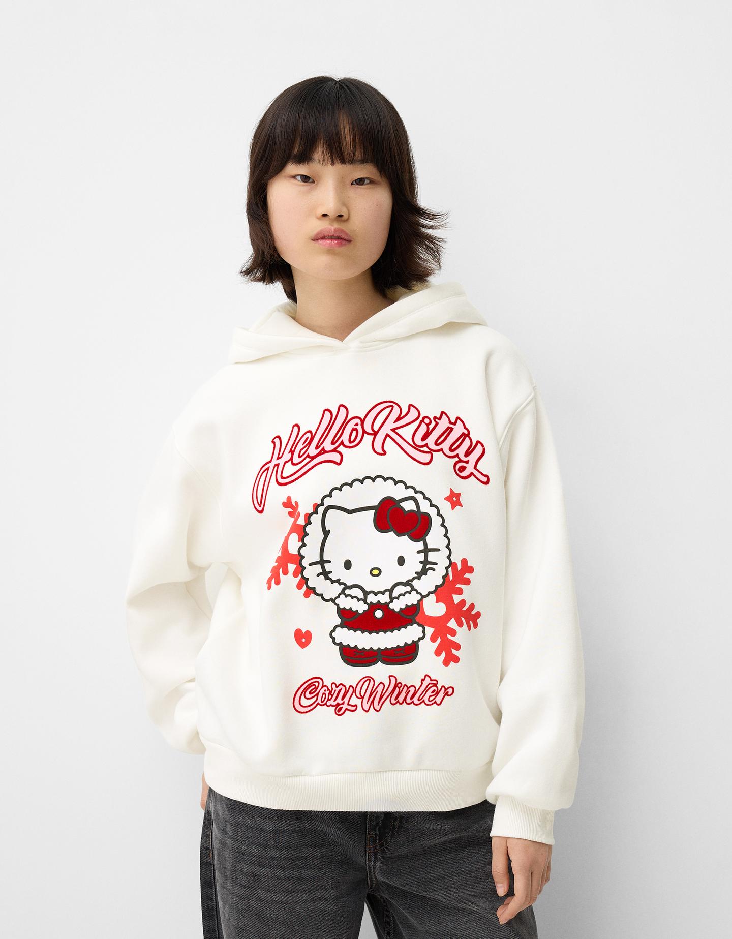 Bershka Hoodie Hello Kitty Mit Kapuze Und Print Damen 10-12 Grbrochenes Wei günstig online kaufen